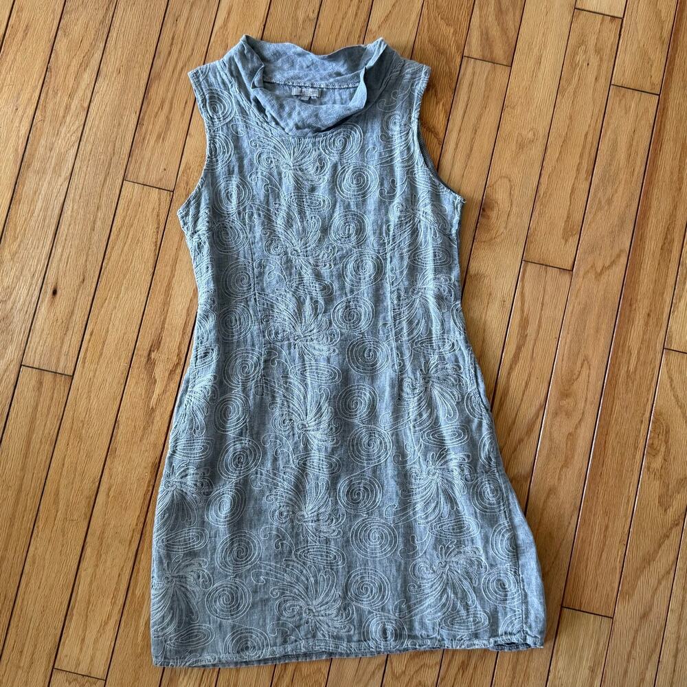 Lina Tomei (Lina Romeo) Made in Italy 100% Linen Large Gray Embroidered Dress
